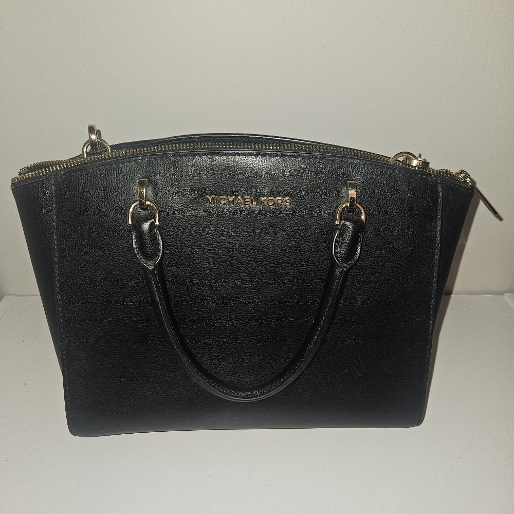 Michael Kors Ellis Black Large Leather Satchel